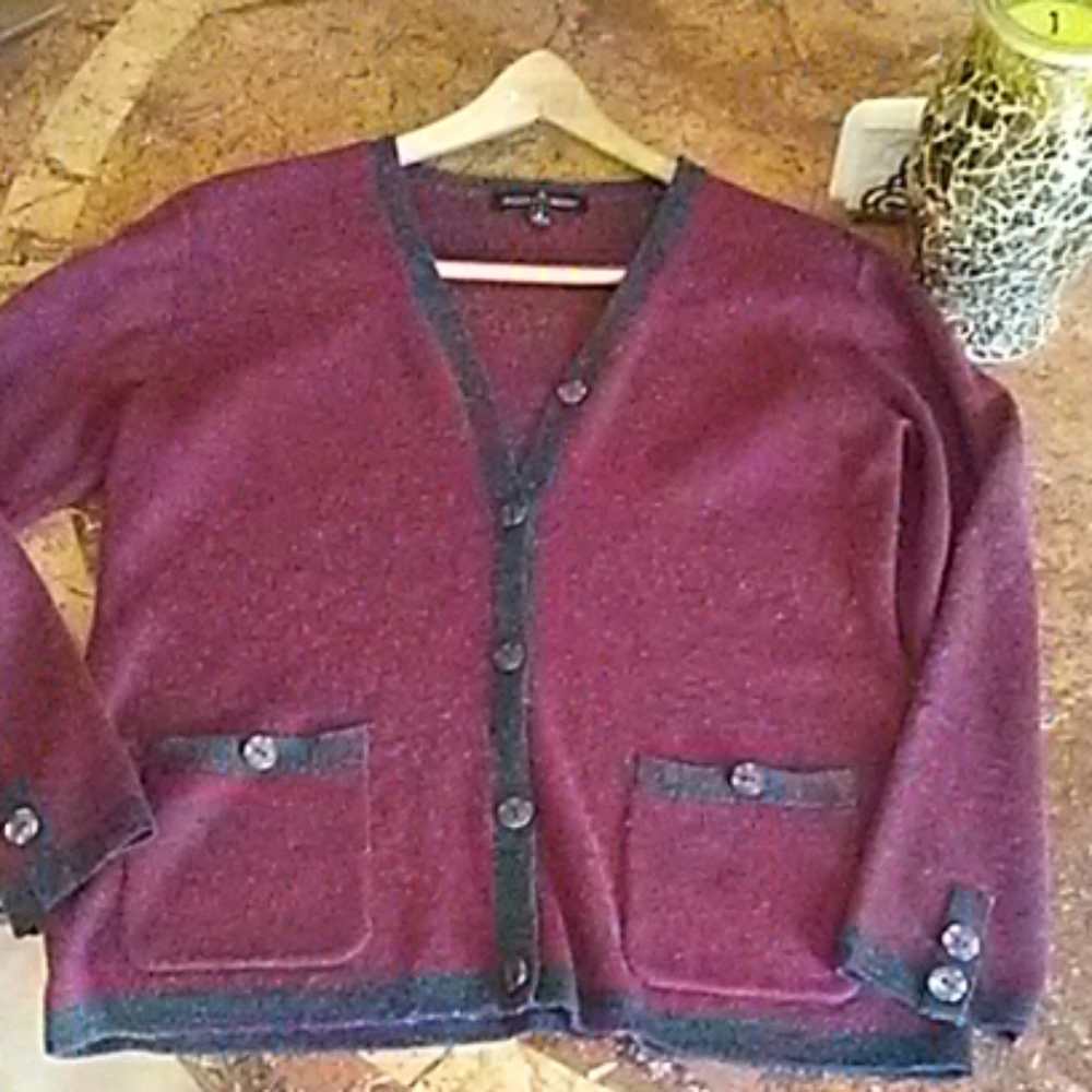 Kasper & Co. Wool Maroon Grey Sweater